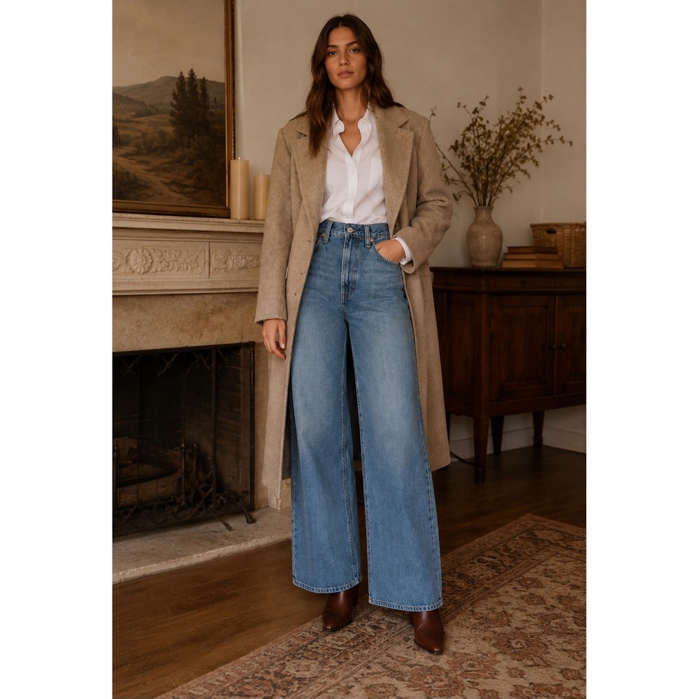 Levis Premium Ribcage Wide Leg Jeans Blue High Rise Denim 25